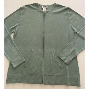 Haley 100% Silk Full-Zip Cardigan L Sage Green  Old Money Minimalist